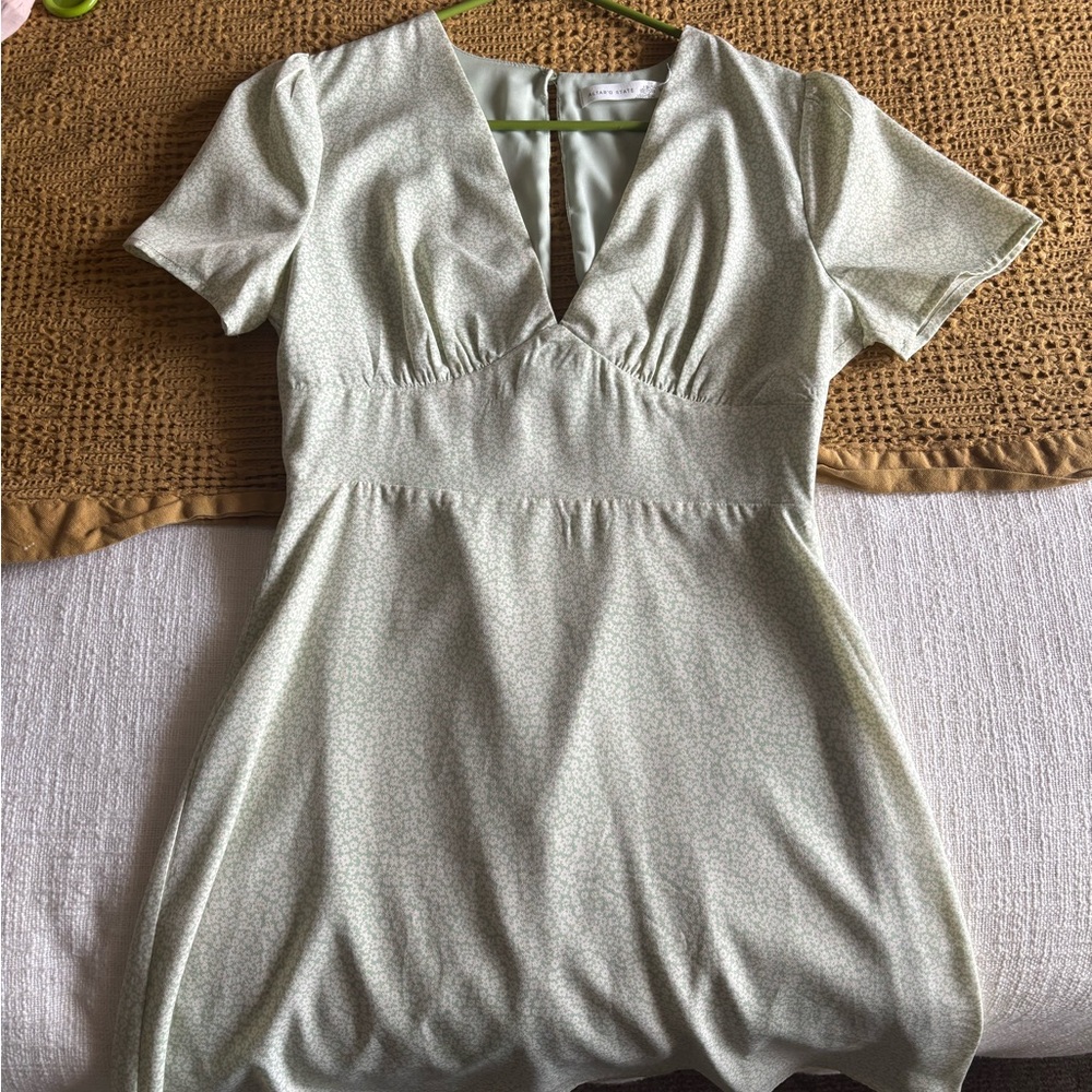 Altar'd State Light Green V-Neck Mini Dress